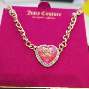 Juicy Couture Gold Necklace with Pink Heart and Crown